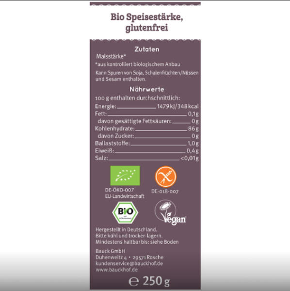 Bio Speisestärke aus Mais - vom Bauckhof - Produktbeschreibung